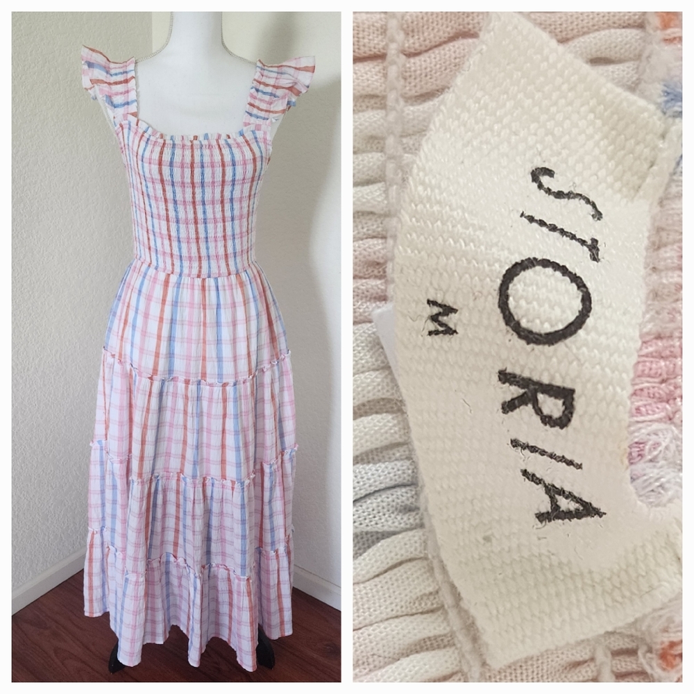 Storia plaid summer dress size Medium  blue/Pink/white with pockets